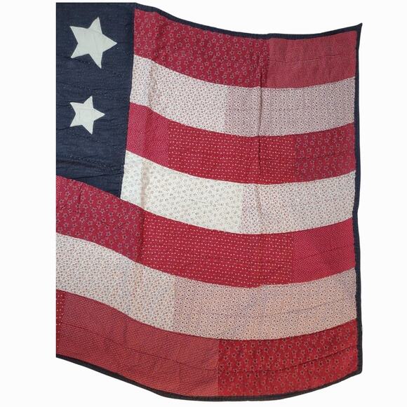 Patriotic Flag Quilt Red White Blue Stars Patchwork USA Home Decor Throw Rug USA - Picture 5 of 9